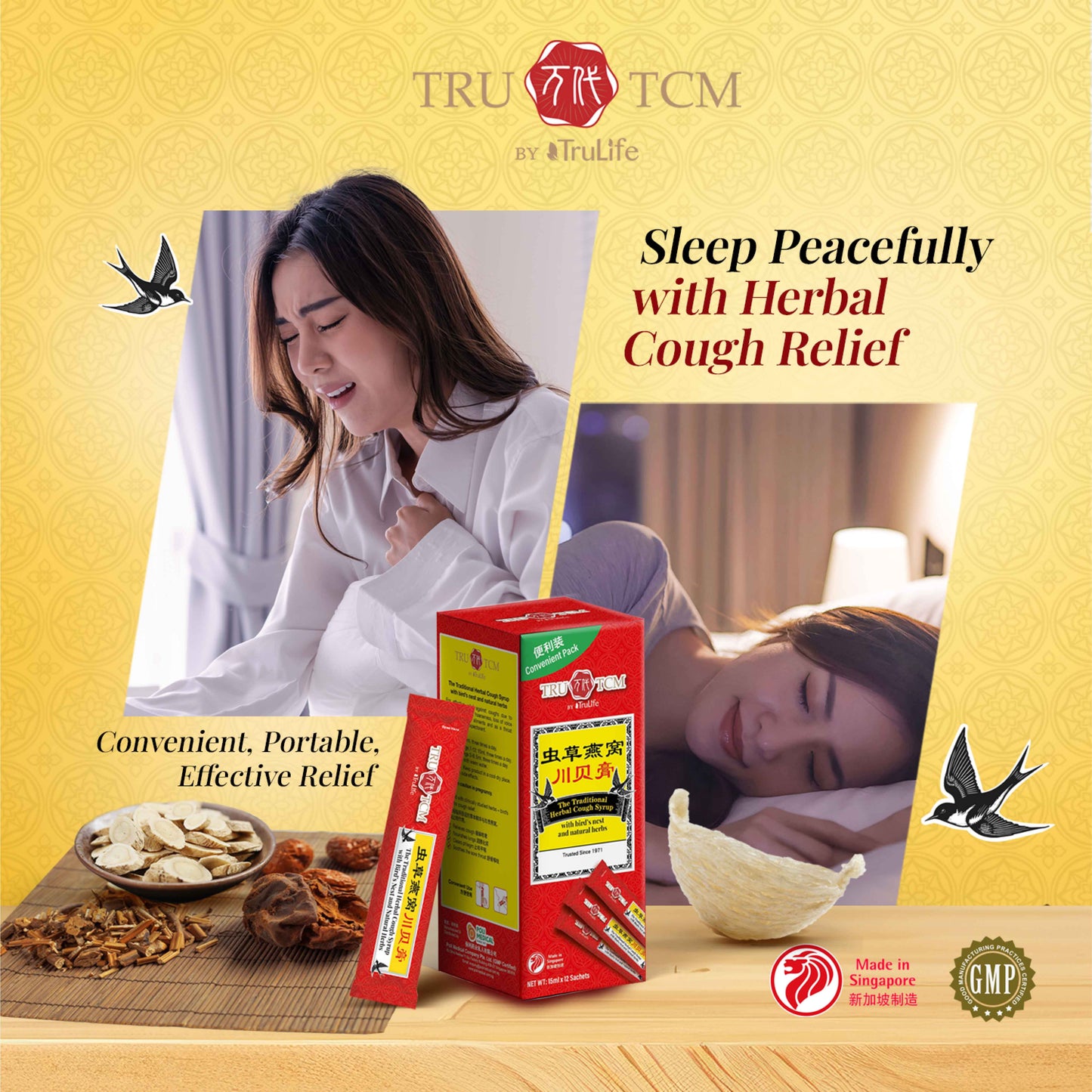 TRU TCM Traditional Herbal Cough Syrup with Bird's Nest 12x15ml